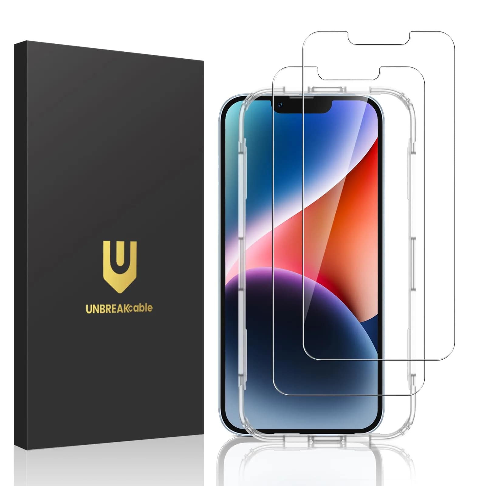 UNBREAKcable Screen Protector for iPhone 16e/13 Pro/14/13 | 2-Pack Tempered Glass, 9H Hardness, HD Clear, Case Friendly