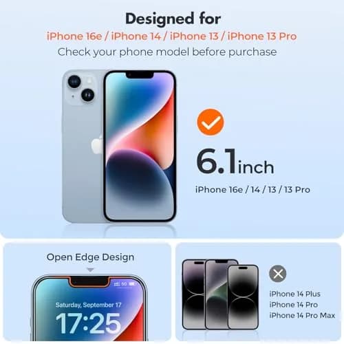 UNBREAKcable Screen Protector for iPhone 16e/13 Pro/14/13 | 2-Pack Tempered Glass, 9H Hardness, HD Clear, Case Friendly thumbnail 3