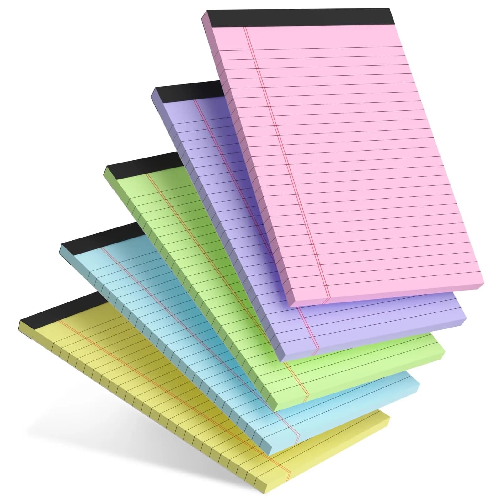 AILZFEI Colored Note Pads 5x8 Inch 150 Sheets | College Ruled Paper Pads with Red Margin Lines — Assorted Color