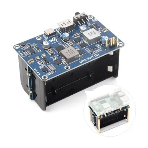 waveshare UPS HAT (E) Compatible with Raspberry Pi 5/4B/3B+ | Bi-Directional Fast Charging, 5V 6A, Pogo Pins thumbnail 1