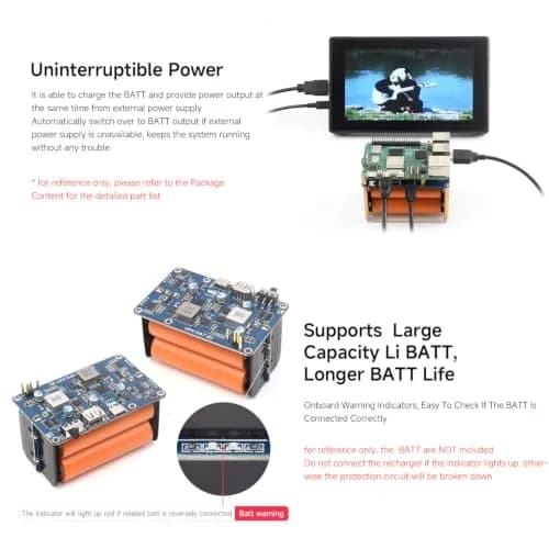 waveshare UPS HAT (E) Compatible with Raspberry Pi 5/4B/3B+ | Bi-Directional Fast Charging, 5V 6A, Pogo Pins thumbnail 5