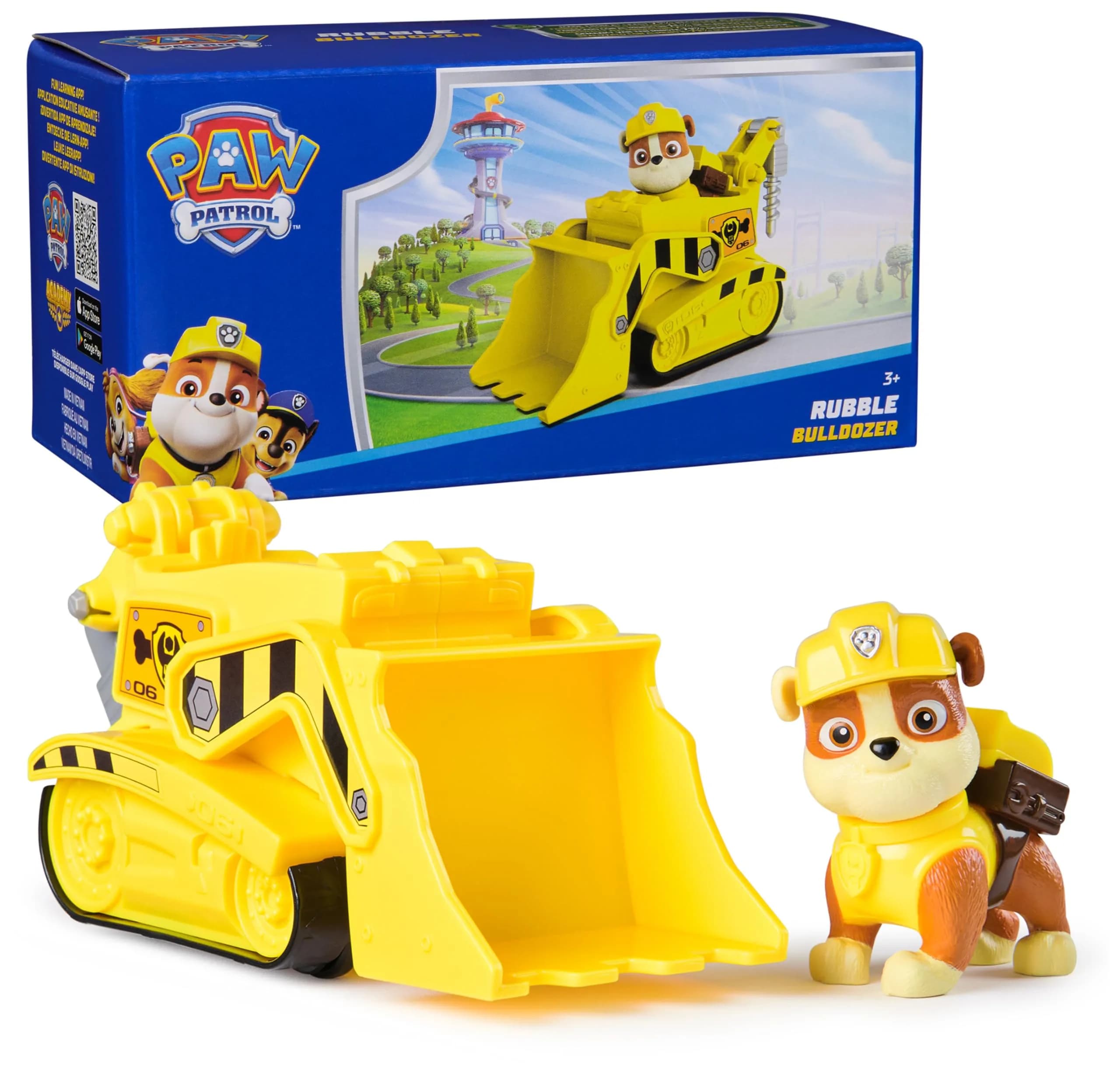 Paw Patrol Chase Patrol Cruiser Toy Car with Collectible Figure, Sustainably Minded Kids Toys (Ages 3+) — Rubble