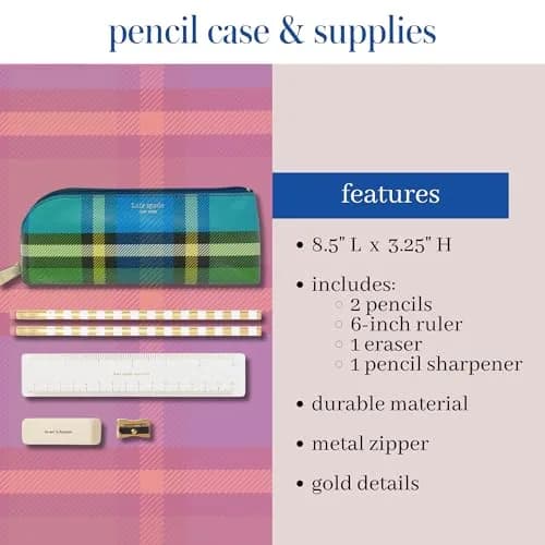 kate spade new york Pen and Pencil Case, Grand Plaid Duo | Classic Plaid Design, Durable Zipper, Compact Office & Stationery Organizer thumbnail 2