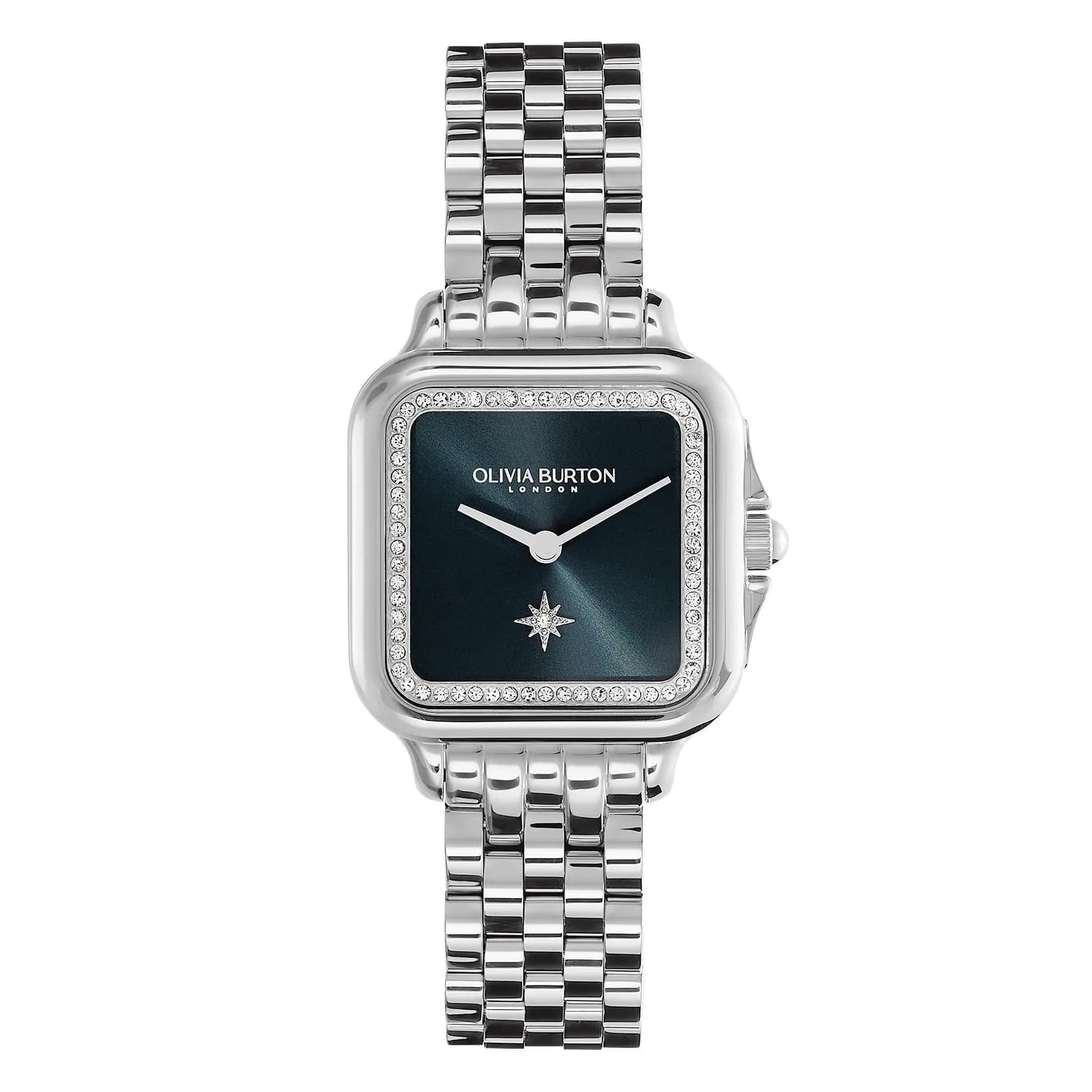 Olivia Burton Grosvenor Women's Quartz Watch 28mm Stainless Steel Water-Resistant Elegant Gift — Blue Sunray