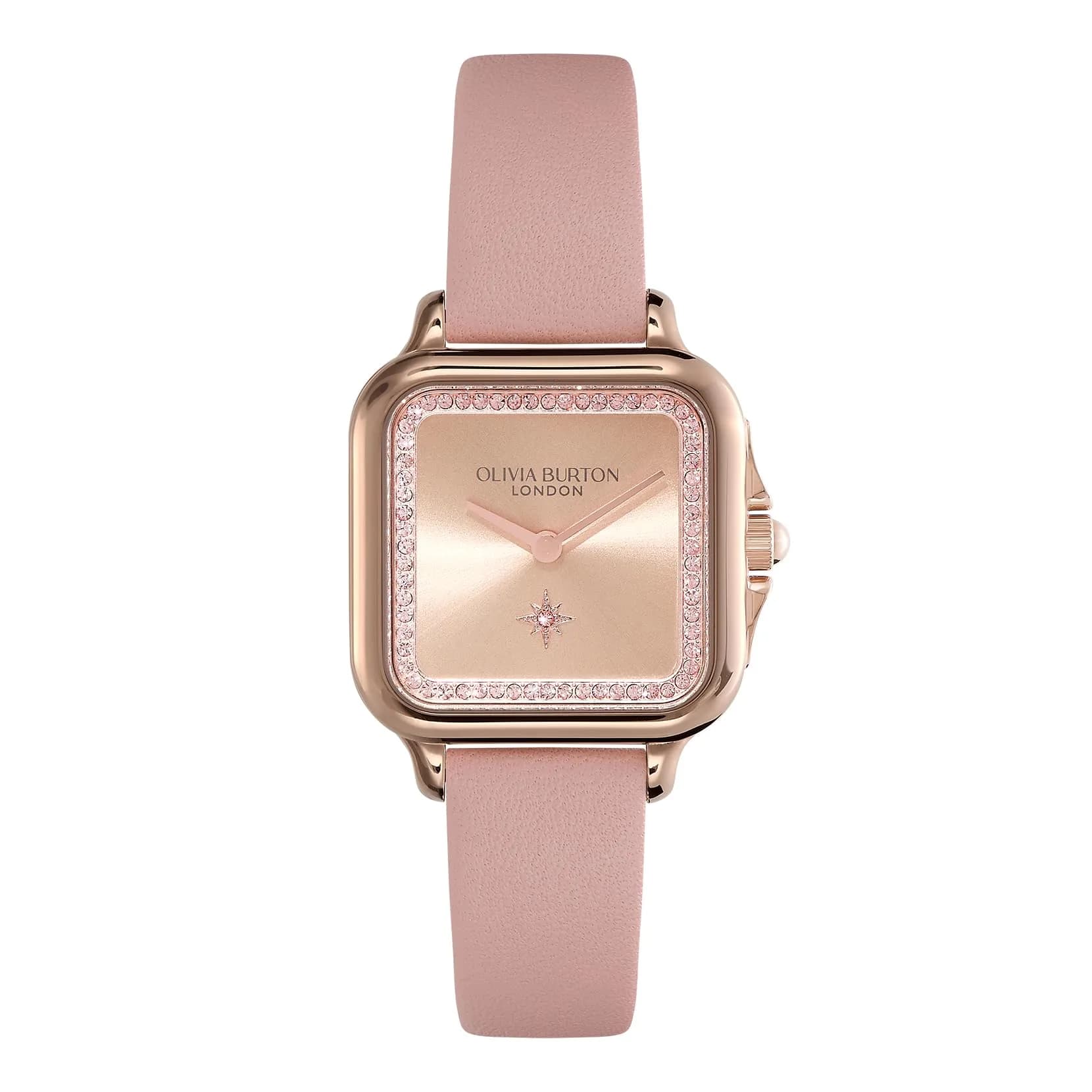 Olivia Burton Grosvenor Women's Quartz Watch 28mm | Water Resistant 3ATM, Elegant Rose-Tone Leather Strap — Light Carnation Gold