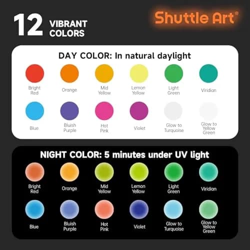 Shuttle Art Glow in the Dark Acrylic Paint Set 12 Colors 60ml (2oz) Bottles | Non-Toxic, Fast Charging, Waterproof thumbnail 5