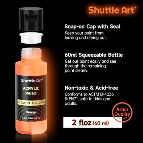 Shuttle Art Glow in the Dark Acrylic Paint Set 12 Colors 60ml (2oz) Bottles | Non-Toxic, Fast Charging, Waterproof thumbnail 6