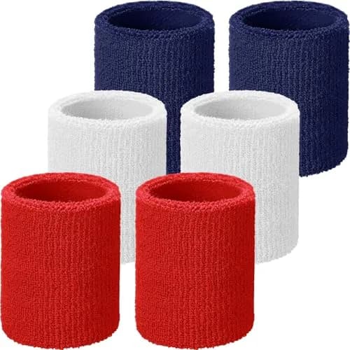 Willbond Sweatbands 6 Pcs | Absorbent Cotton Sports Wristbands for Tennis & Basketball thumbnail 1
