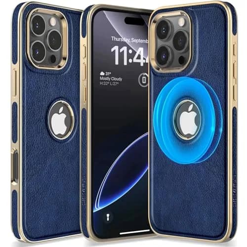 LOHASIC iPhone 16 Pro Max Leather Case MagSafe Blue | Luxury Vegan Leather, Magnetic, Drop & Screen Protection thumbnail 1