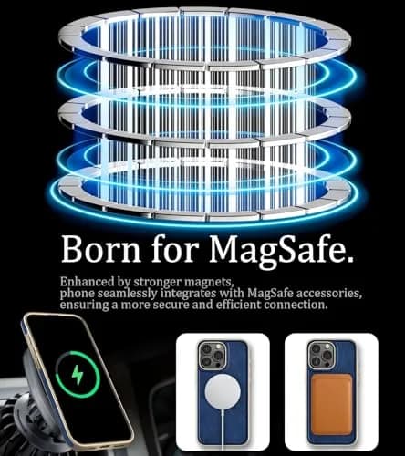 LOHASIC iPhone 16 Pro Max Leather Case MagSafe Blue | Luxury Vegan Leather, Magnetic, Drop & Screen Protection thumbnail 2