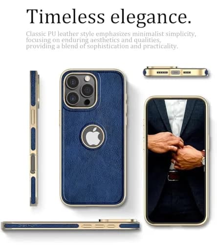 LOHASIC iPhone 16 Pro Max Leather Case MagSafe Blue | Luxury Vegan Leather, Magnetic, Drop & Screen Protection thumbnail 3