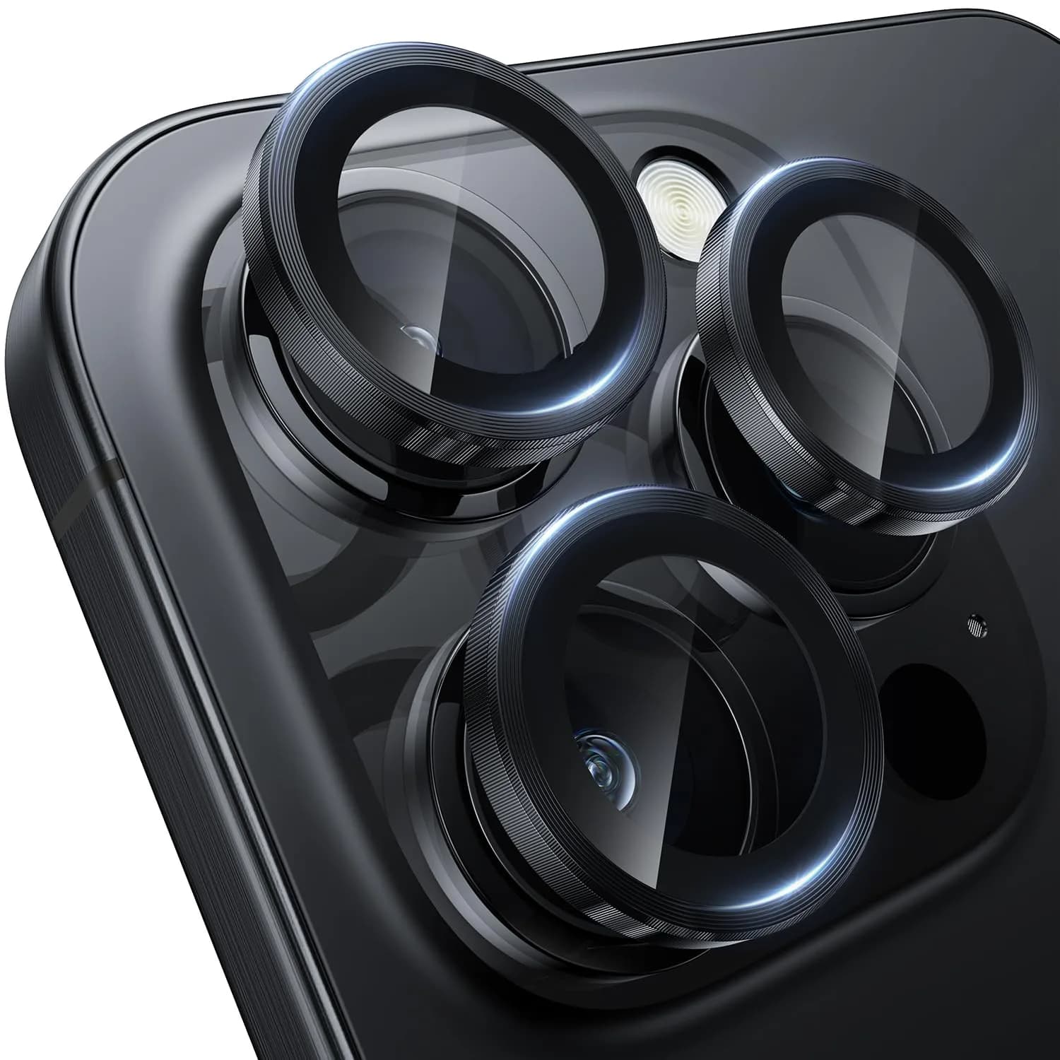 WSKEN iPhone 16 Pro/Pro Max Camera Lens Protector Black Titanium | 9H Tempered Glass with AR Coating - main product image