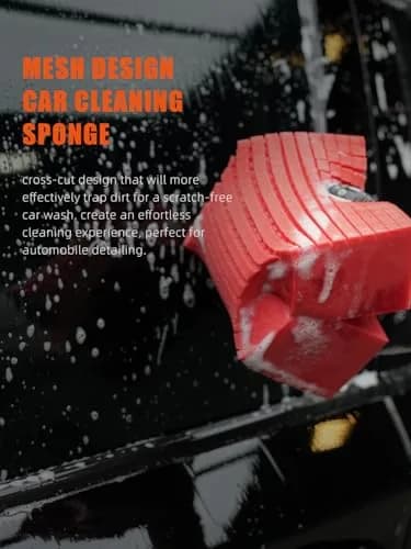 SPTA Car Wash Sponge, 3 Pack Big Red Scratch-Free Cleaning Sponge, Durable Cross Cut Grid for Auto Surfaces thumbnail 5