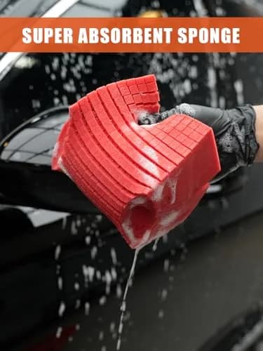 SPTA Car Wash Sponge, 3 Pack Big Red Scratch-Free Cleaning Sponge, Durable Cross Cut Grid for Auto Surfaces thumbnail 6