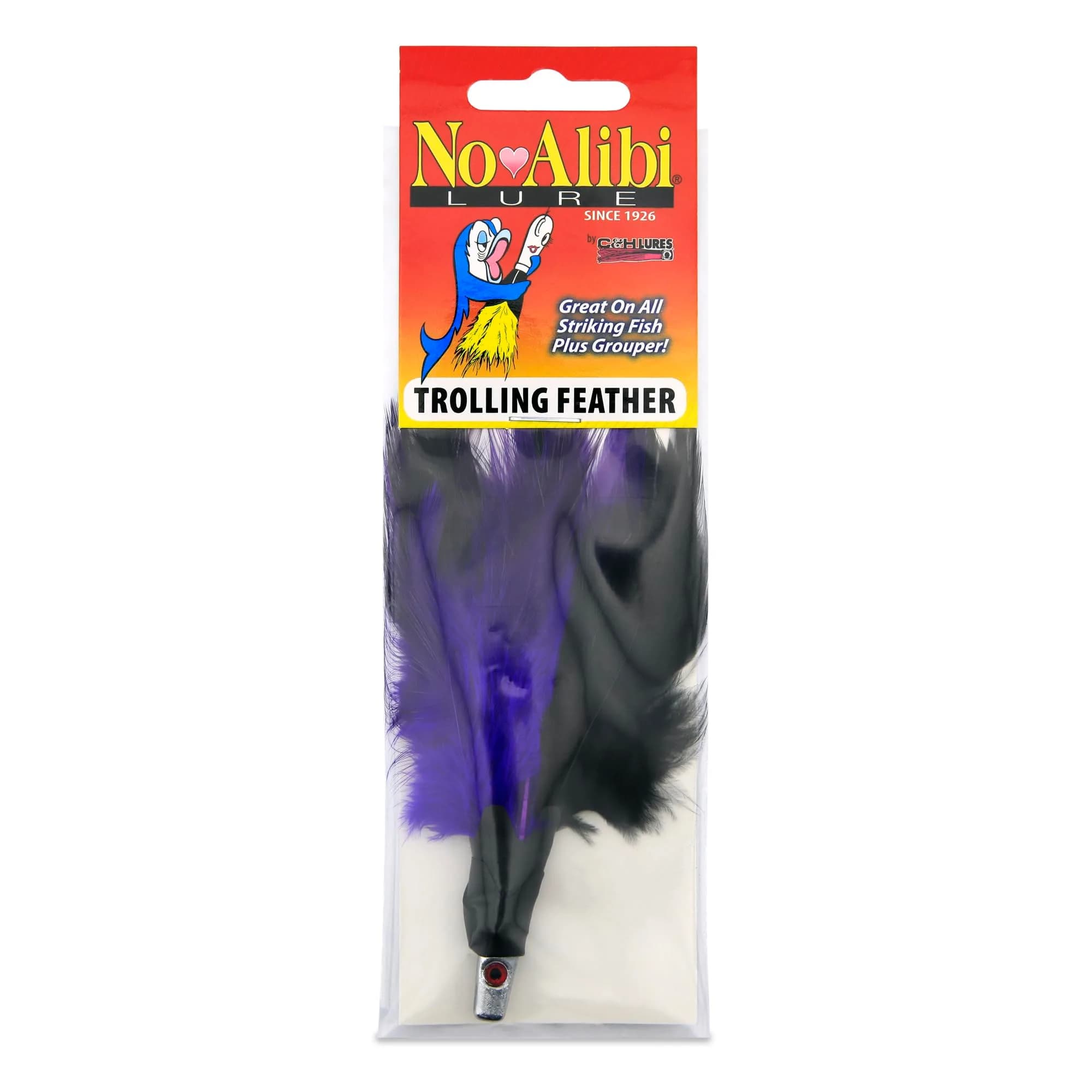C&H Lures No Alibi Trolling Feather Lure, Black/Purple, 7.08g | Saltwater Offshore Fishing
