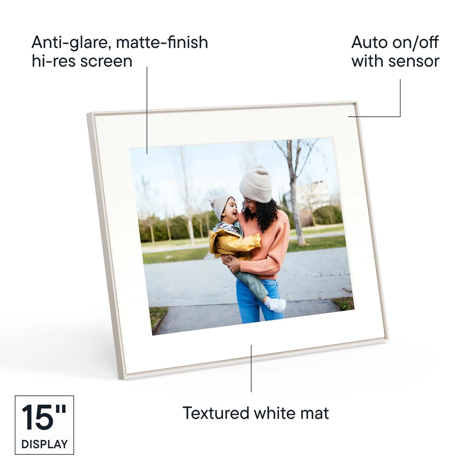 AURA Walden 15" WiFi Digital Picture Frame | Wirecutter's Top Gift | Send Photos from Phone | Aura App Setup | Free Unlimited Storage | White Clay thumbnail 4
