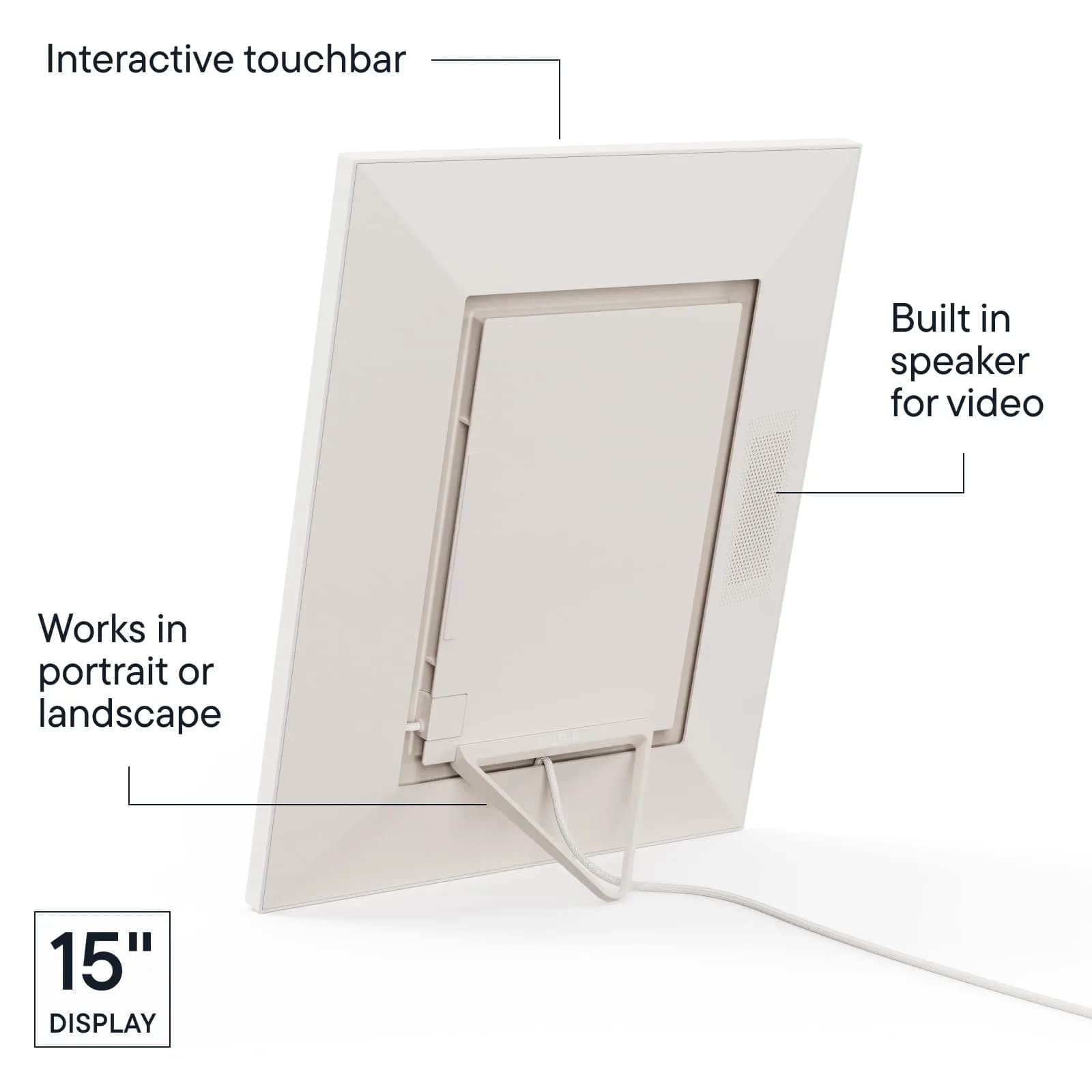 AURA Walden 15" WiFi Digital Picture Frame | Wirecutter's Top Gift | Send Photos from Phone | Aura App Setup | Free Unlimited Storage | White Clay thumbnail 5