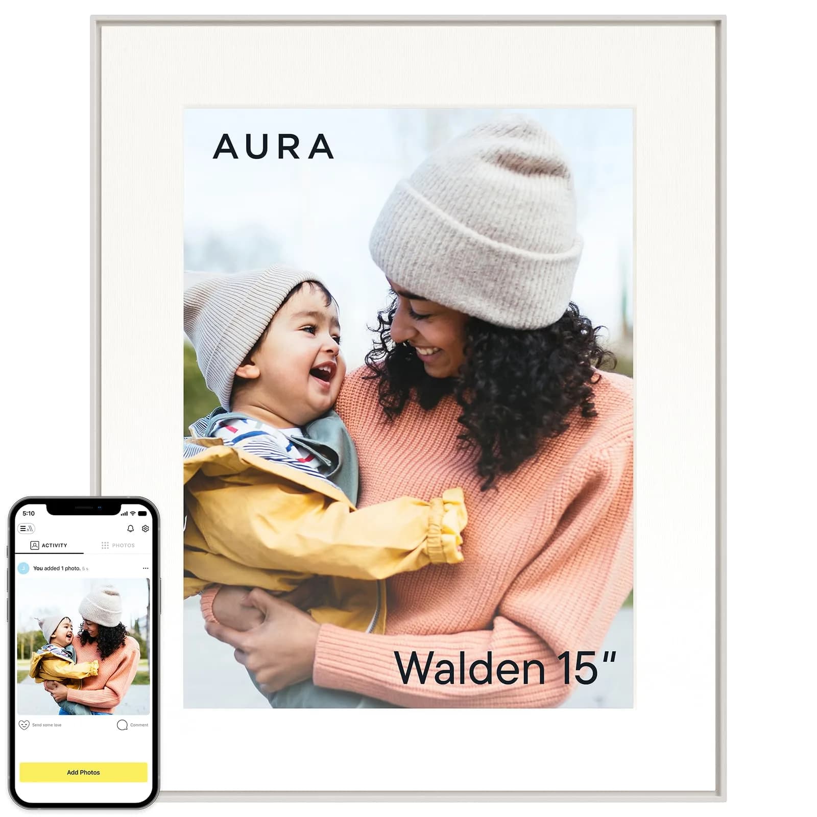 Aura Digital Picture Frame 10" | HD Display with Video & Wireless Sharing — 15" - White Clay / 15"