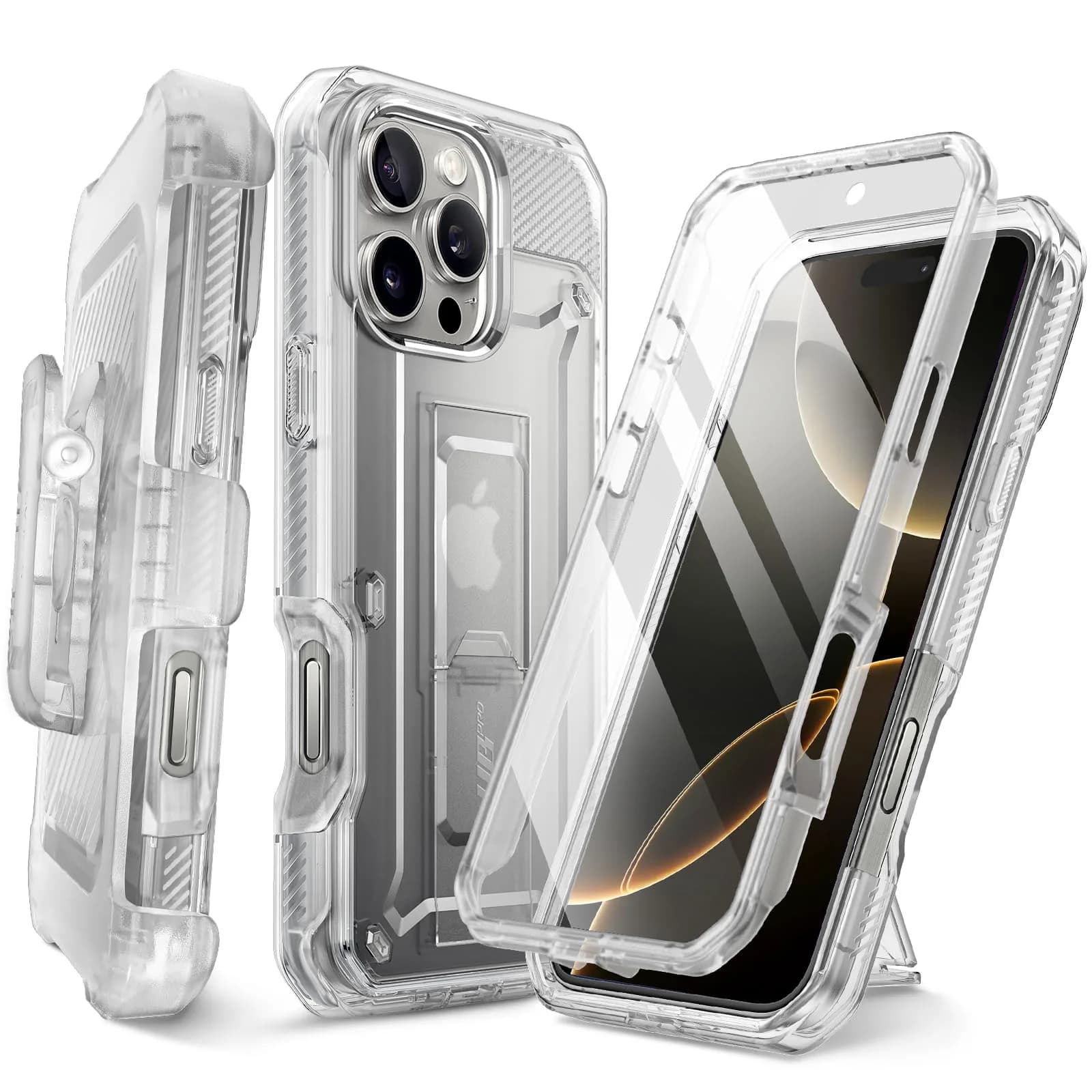 SUPCASE for iPhone 16 Pro Max Case with Screen Protector & Stand, Clear