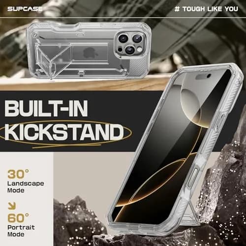 SUPCASE for iPhone 16 Pro Max Case with Screen Protector & Stand, Clear thumbnail 4