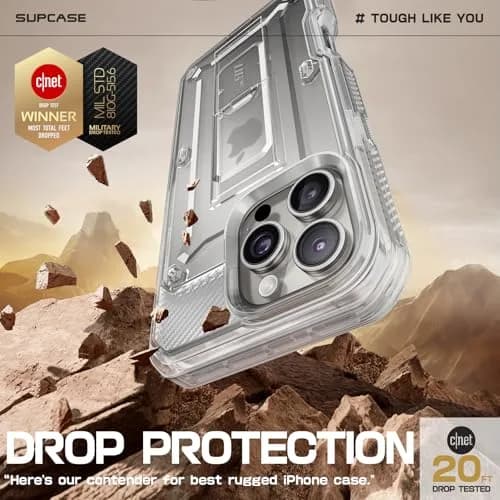 SUPCASE for iPhone 16 Pro Max Case with Screen Protector & Stand, Clear thumbnail 3