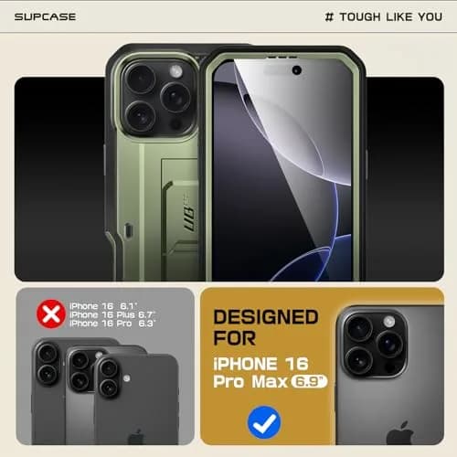 SUPCASE iPhone 16 Pro Max Case with Screen Protector & Stand | Drop Tested 20ft, Shockproof, Detachable Belt Clip, Full Body Protection thumbnail 2