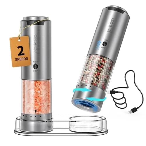 CIRCLE JOY Electric Salt and Pepper Grinder Set with Storage Base, 2-Speed Rechargeable, Adjustable Coarseness, Stainless Steel, White LED Light thumbnail 1