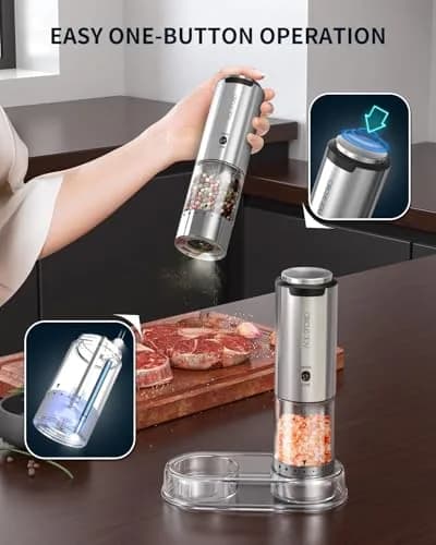 CIRCLE JOY Electric Salt and Pepper Grinder Set with Storage Base, 2-Speed Rechargeable, Adjustable Coarseness, Stainless Steel, White LED Light thumbnail 5