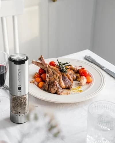 CIRCLE JOY Electric Salt and Pepper Grinder Set with Storage Base, 2-Speed Rechargeable, Adjustable Coarseness, Stainless Steel, White LED Light thumbnail 7