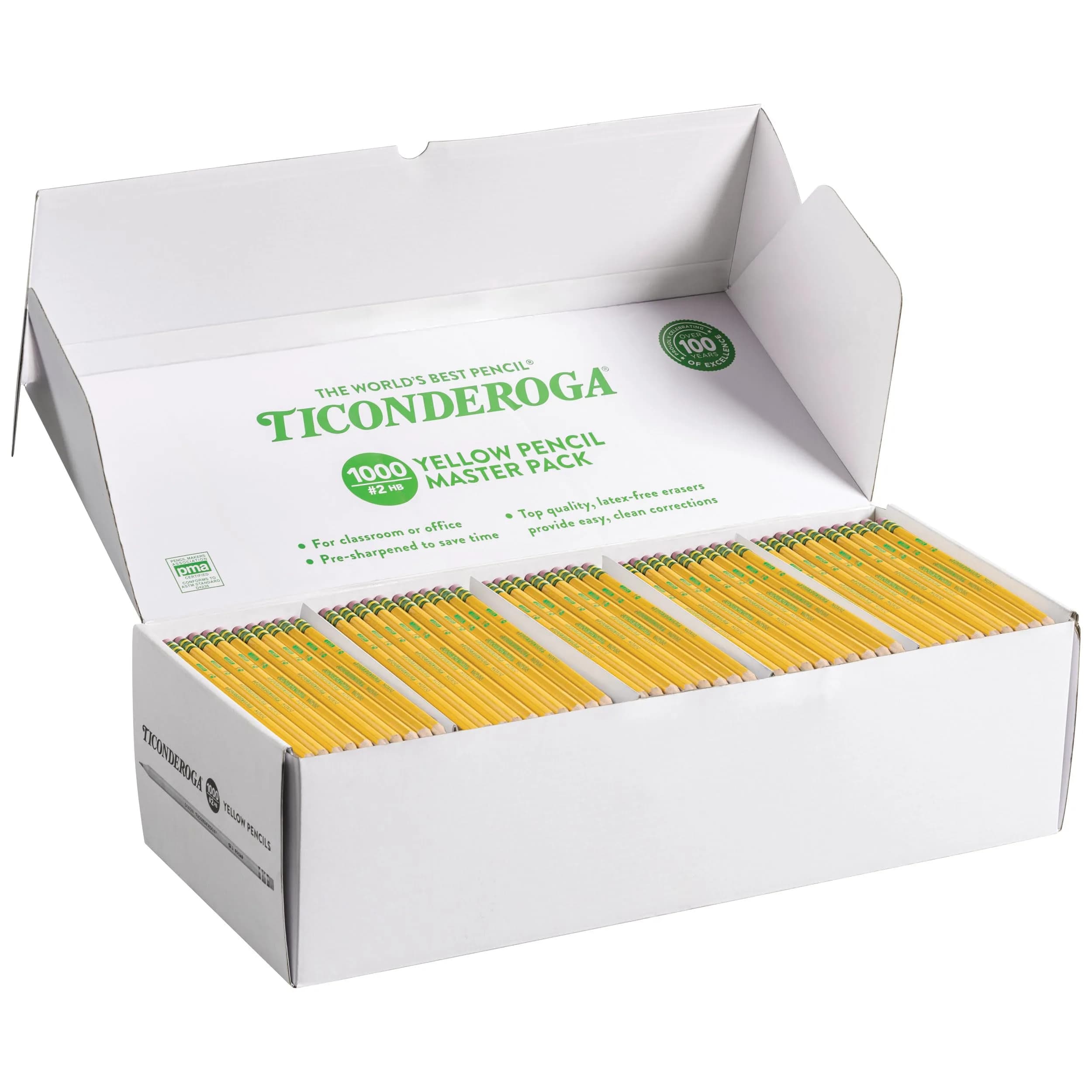 Ticonderoga Wood-Cased Pencils, Pre-Sharpened, HB Soft, Yellow, 1000 Count (1 Box) | Trusted by Teachers for Over 100 Years