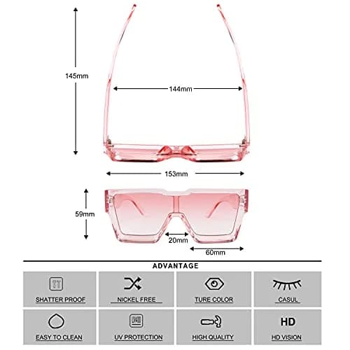 KENBO Oversized Crystal Pink Frame & Lens Square Sunglasses for Women & Men thumbnail 4