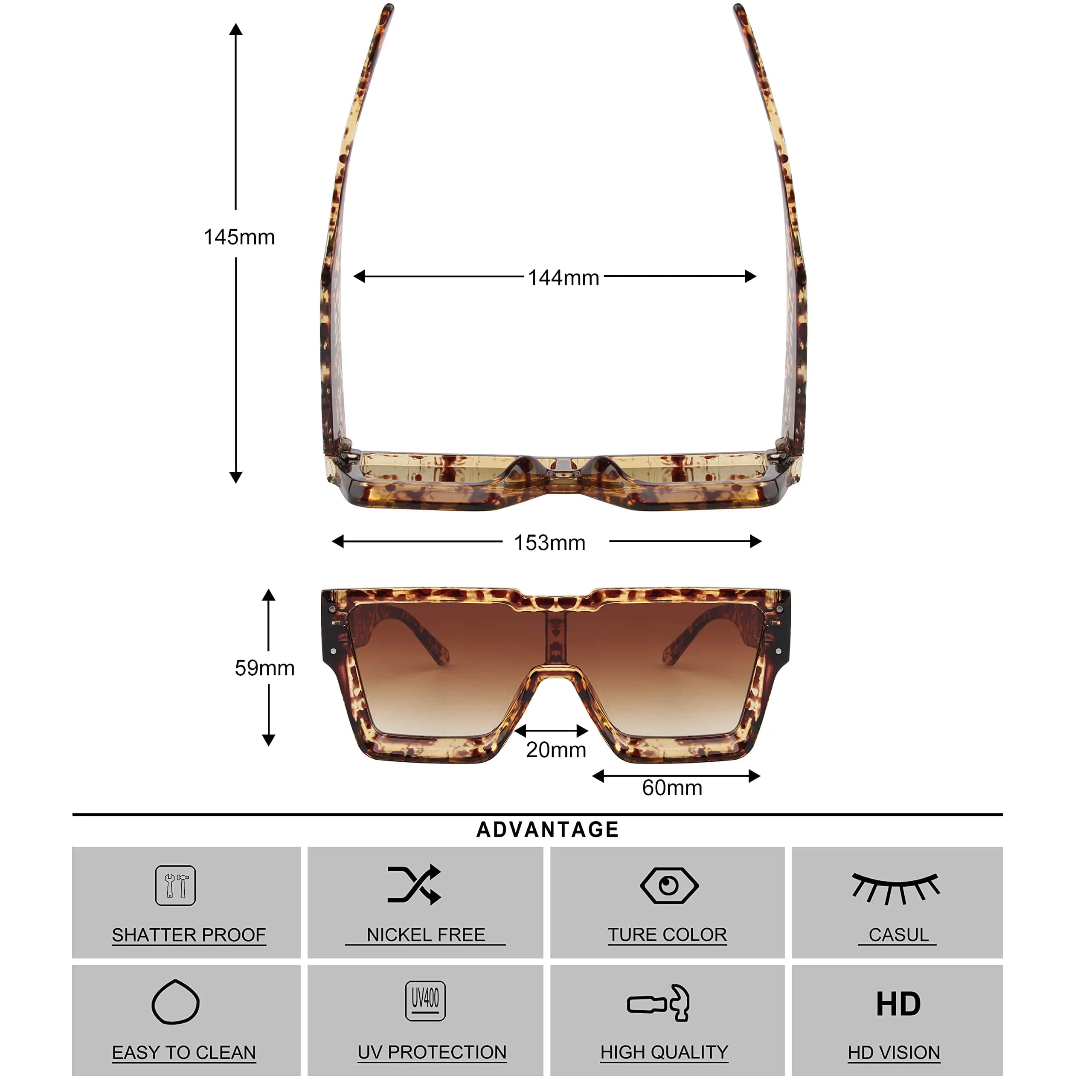 KENBO Oversized Square Tortoise Frame Sunglasses with Gradient Brown Polarized Lenses for Women & Men - view 4