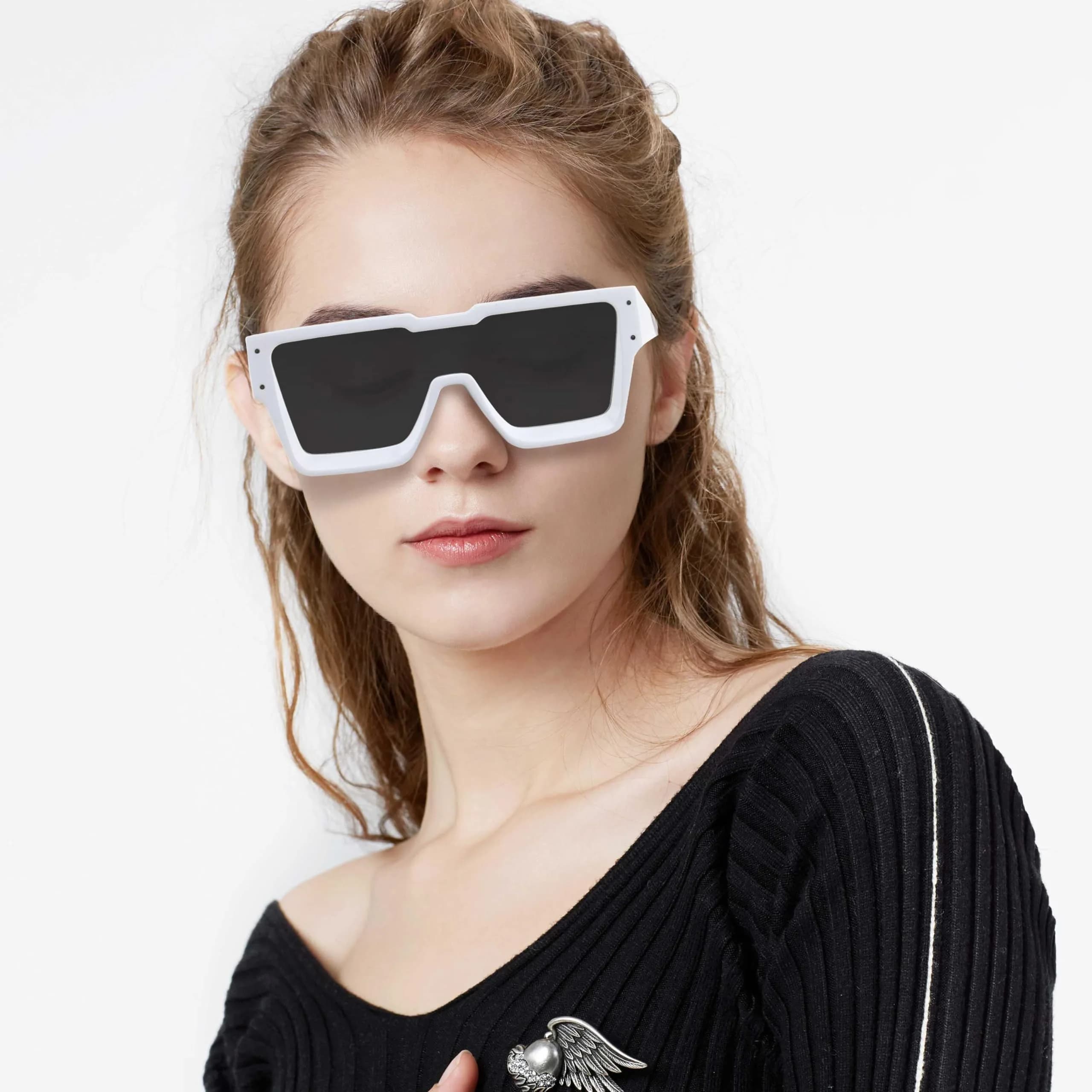 KENBO Oversized White Frame Dark Grey Lens Square Sunglasses for Women Men - view 2