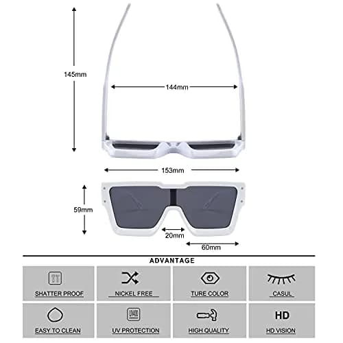 KENBO Oversized White Frame Dark Grey Lens Square Sunglasses for Women Men thumbnail 3