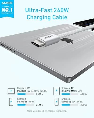 Anker Zolo USB-C to USB-C Cable 1.8m (6 ft) 240W Fast Charging | Braided White thumbnail 2