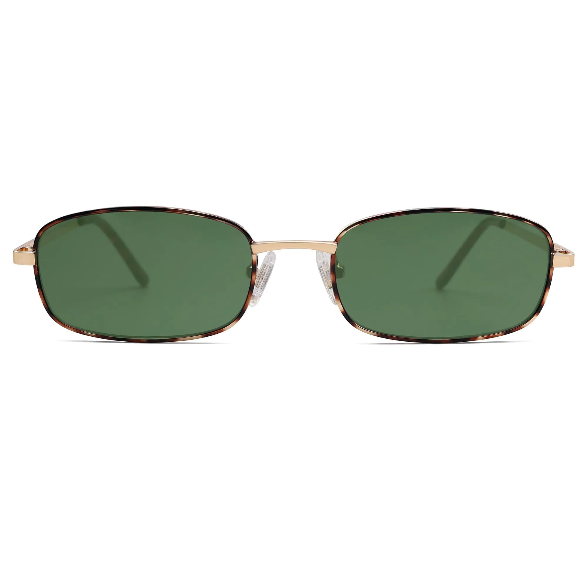 SOJOS Small Y2k Narrow Rectangle Sunglasses Green Metal Frame | UV Protection — Tortoise/Green