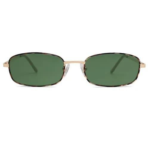 SOJOS Small Y2k Narrow Rectangle Sunglasses Green Metal Frame | UV Protection thumbnail 1