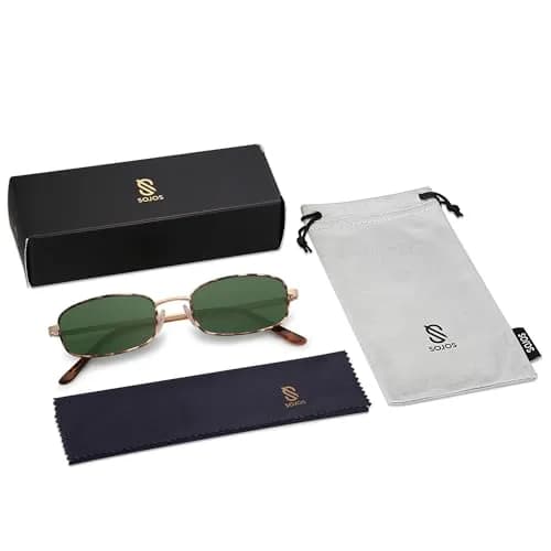 SOJOS Small Y2k Narrow Rectangle Sunglasses Green Metal Frame | UV Protection thumbnail 5
