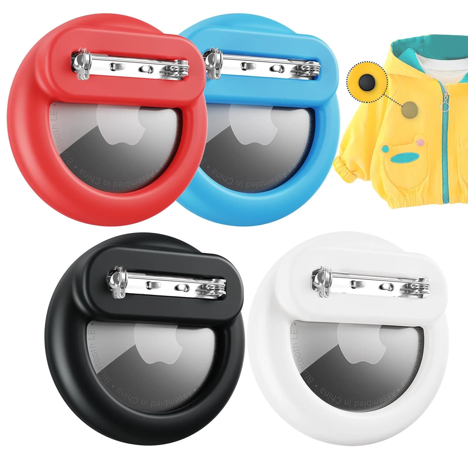 PerfiPro Airtag Holder for Kids 4 Pack | Hidden, Lightweight & Anti-Lost — Black+Red+White+SkyBlue