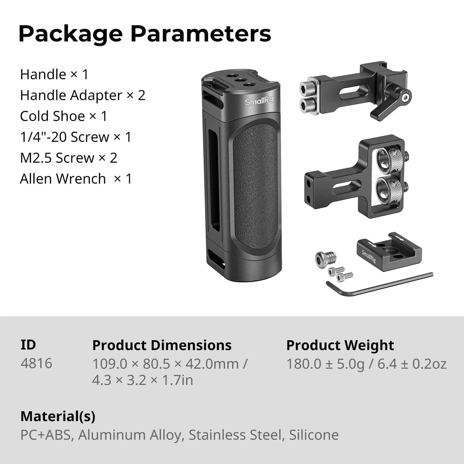 SmallRig Mini Camera Side Handle Kit 4816 with NATO Clamp & 1/4"-20 Screws | Ergonomic Grip for Left/Right Hand - view 9