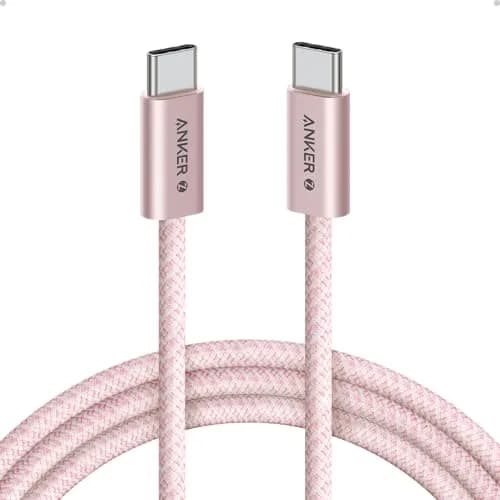 Anker Zolo USB-C to USB-C Cable 6 ft (1.83 m) | 240W PD 3.1 Fast Charging, 480 Mbps Data, Pink Braided thumbnail 1