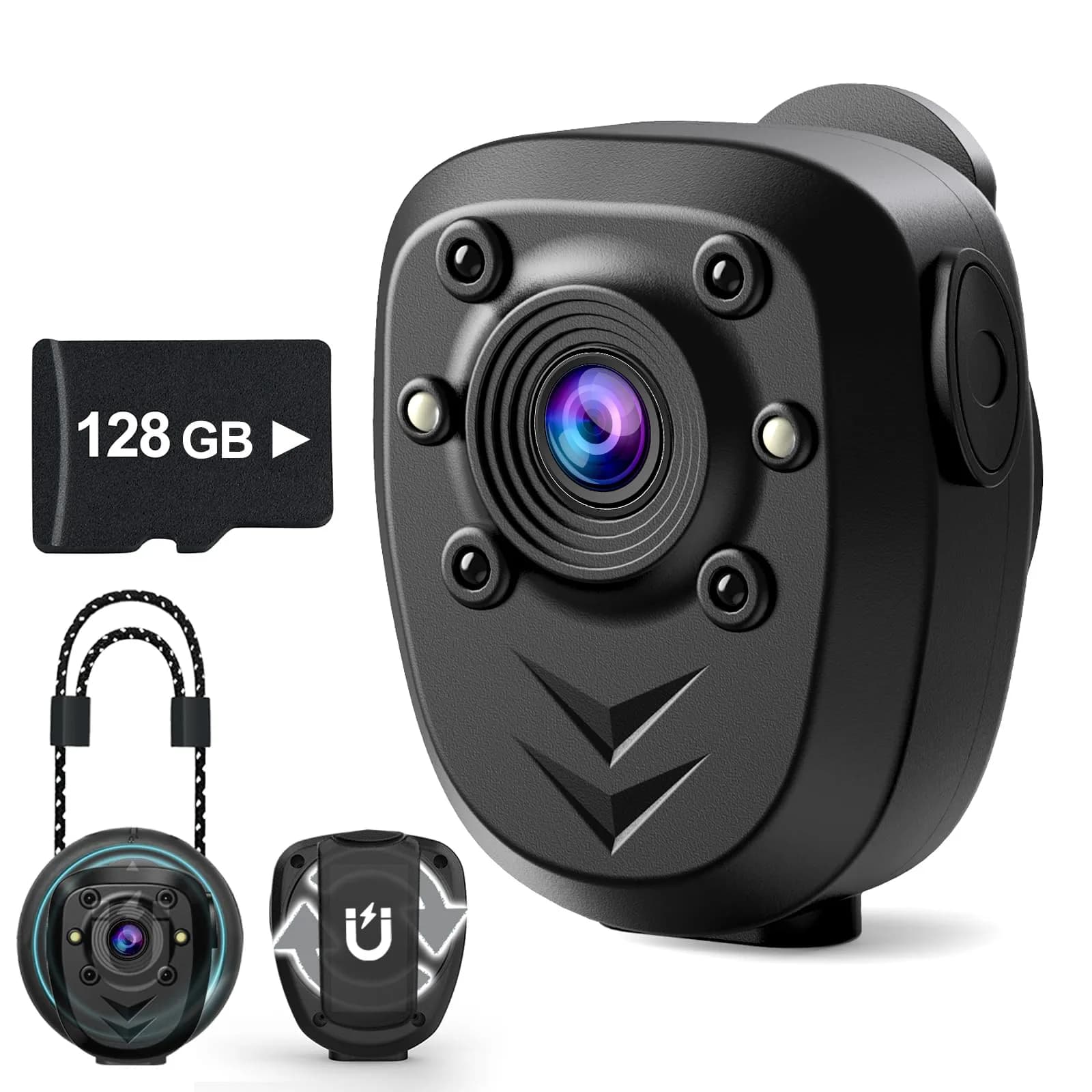 KSADBOSSBO Body Camera 128GB Night Vision 1080P | Portable Security Cam for Outdoor & Law Enforcement