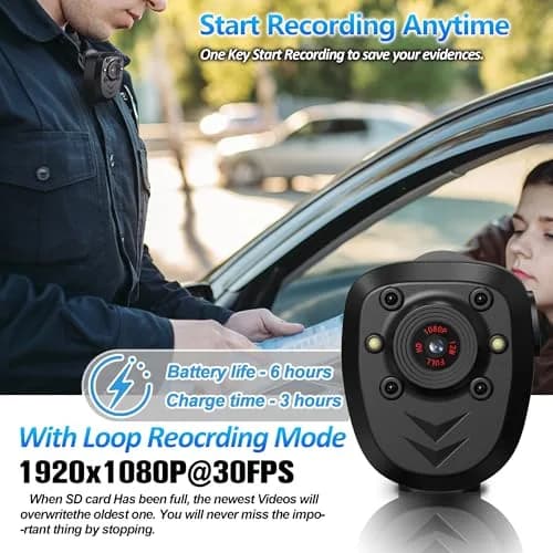 KSADBOSSBO Body Camera 128GB Night Vision 1080P | Portable Security Cam for Outdoor & Law Enforcement thumbnail 4