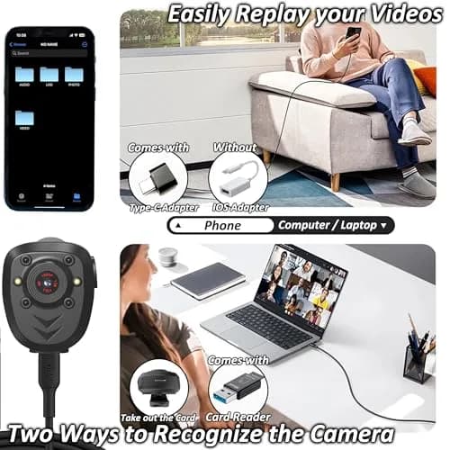 KSADBOSSBO Body Camera 128GB Night Vision 1080P | Portable Security Cam for Outdoor & Law Enforcement thumbnail 6