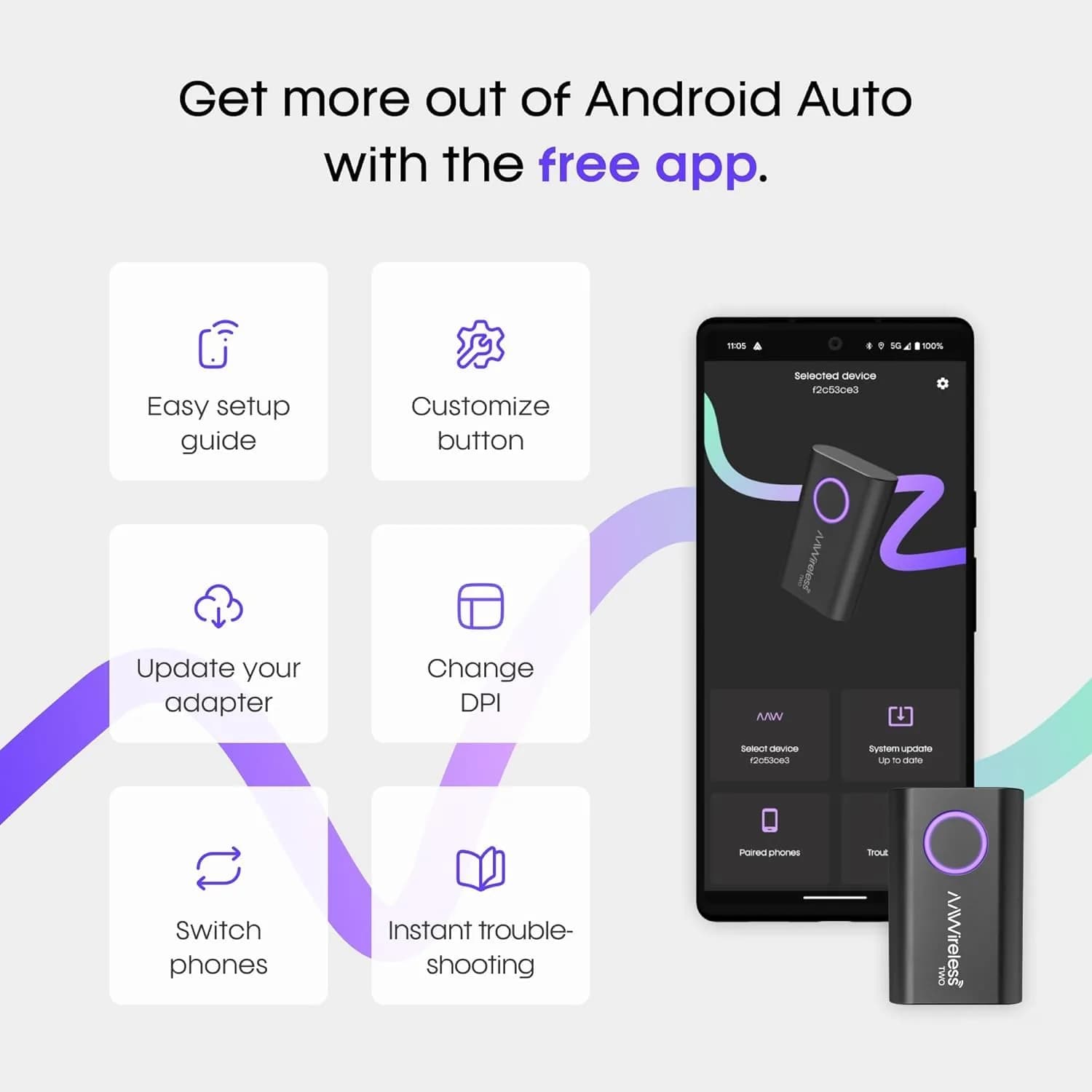 AAWireless TWO Wireless Android Auto Adapter 15cm (5.9in) | Convert Wired Android Auto to Wireless - view 7