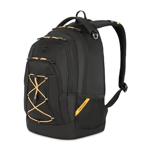 SwissGear Bungee Core Laptop Backpack, Black/Gold, 26L | Compact, Breathable & Organized for Daily Commutes thumbnail 1
