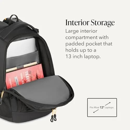 SwissGear Bungee Core Laptop Backpack, Black/Gold, 26L | Compact, Breathable & Organized for Daily Commutes thumbnail 4