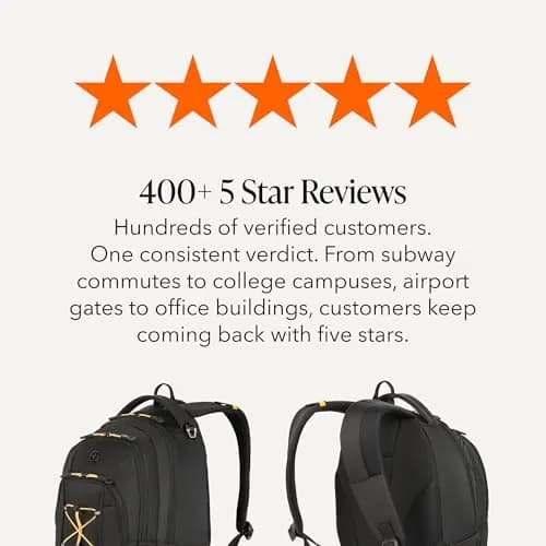 SwissGear Bungee Core Laptop Backpack, Black/Gold, 26L | Compact, Breathable & Organized for Daily Commutes thumbnail 7