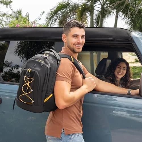 SwissGear Bungee Core Laptop Backpack, Black/Gold, 26L | Compact, Breathable & Organized for Daily Commutes thumbnail 9