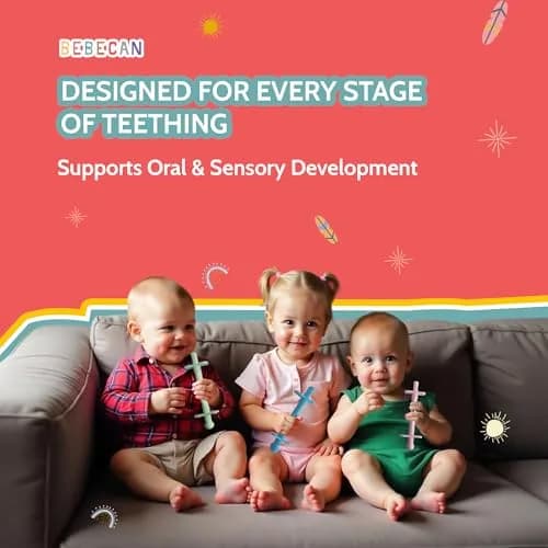 Bebecan Shielded Teething Tubes with Safety Shield, 5 Soft Tubes + 2 Clips + 2 Brushes + Bag | BPA-Free Silicone for 0-36 Months thumbnail 6